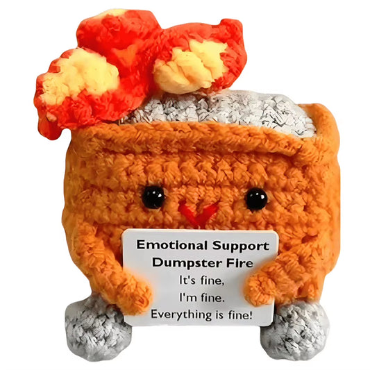 Emotional Support Dumpster Fire with Encouraging Card Positive Crochet Dumpster Fire Office and Home Decoration Gifts