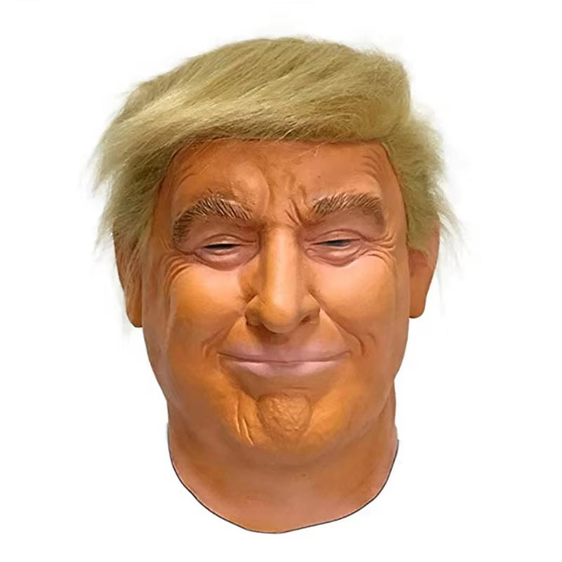 Donald Trump Mask Realistic President Latex Headgear Halloween Party Celebrity Cosplay Costume Props Yellow Wig Head Cover Mask