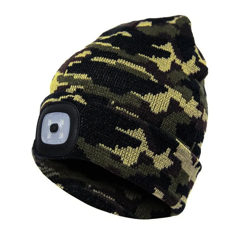 Led Light Knitted Hat Warm Elastic Beanie Autumn Winter Outdoor Sports Night Hiking Fishing Camping Glow Bonnet Unisex Headlight