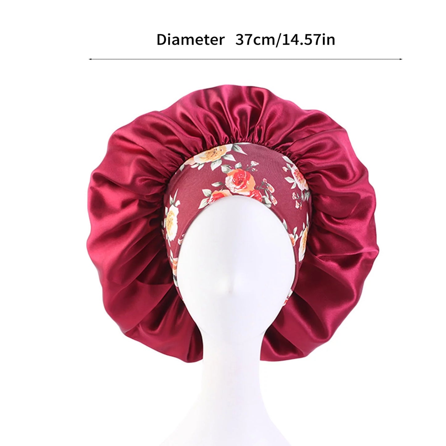 Satin Hair Bonnet 3 Pcs Elastic Wide Band Sleeping Soft Print Caps for Women Multicolor for Long Curly Natural Hair Big Capacity(Red)