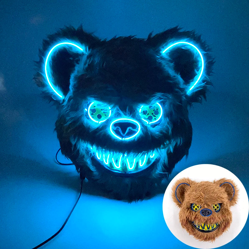 Hot Luminous LED Horror Mask for Halloween Cosplay Props Glowing Scary Mask Neon Light up Bloody Bear Mask Mascara Costume Decor