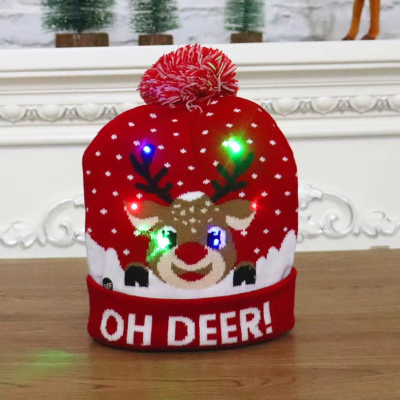 LED Christmas Hat Light up Knitted Colorful Lights Elk Ugly Hat Unisex Winter Sweater Beanie New Year Holiday Decor