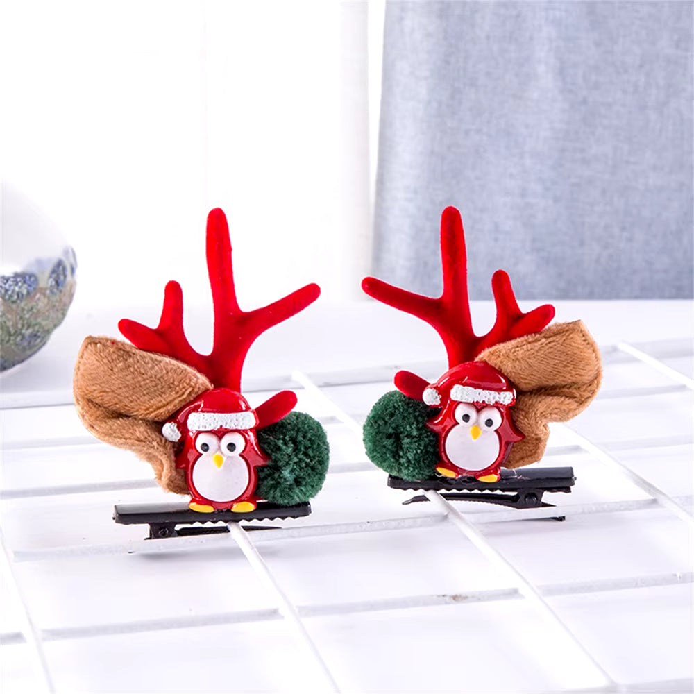 2Pcs Pack Cute Reindeer Ears Hair Clip Classic Christmas Festive Women Kids Barrettes Party Cosplay Hair Accessories for Girls