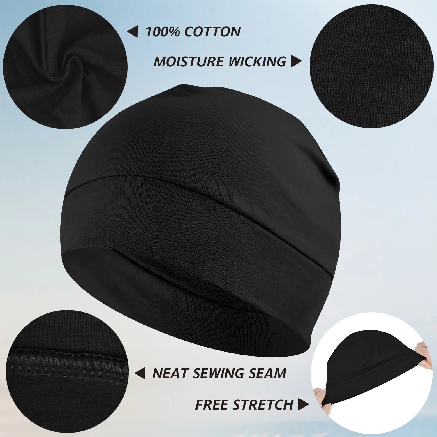 Cotton Skull Cap 4 Pack Thin Cancer Chemo Hat Beanies for Men Women,2 Black,Grey,White