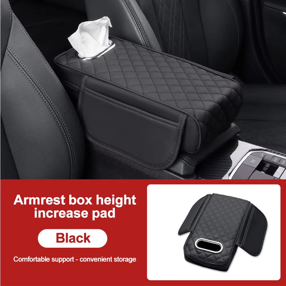 Car Armrest Mat with Tissue Storage Memory Foam Height Pad Universal Auto Center Console Arm Rest Protection Cushion