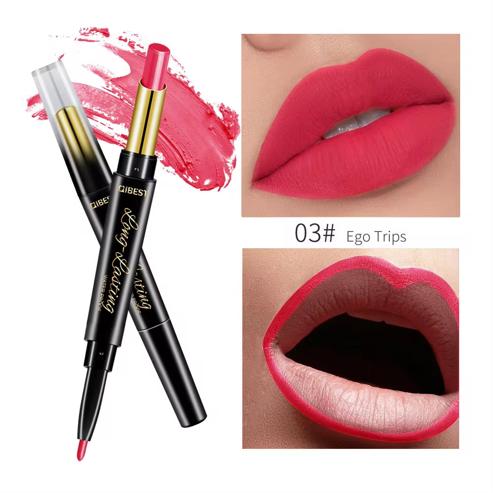 2 in 1 Matte Lipstick Lip Liner Nude Lipliner Makeup Waterproof Lipstick Pen Long Lasting Lip Pencil Makeup Lips Cosmetic