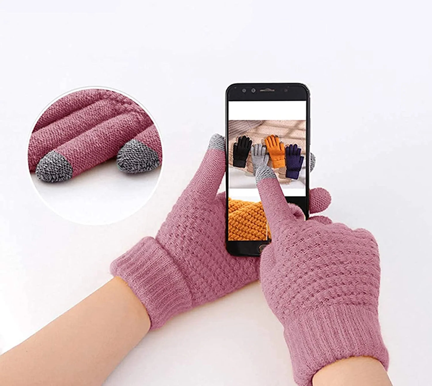 Women Winter Warm Touch Screen Gloves Knitted Soft Elastic Thick Gloves for Clod Weather Black