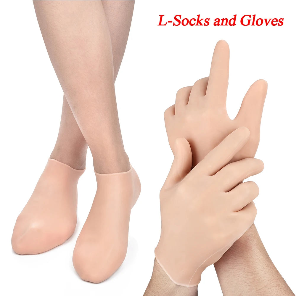 "Ultimate Spa Treatment: Moisturizing Silicone Gel Socks and Gloves for Silky Smooth Feet and Hands - Say Goodbye to Cracked Skin!"