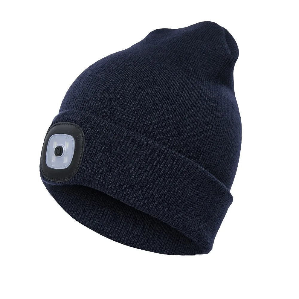 Led Light Knitted Hat Warm Elastic Beanie Autumn Winter Outdoor Sports Night Hiking Fishing Camping Glow Bonnet Unisex Headlight