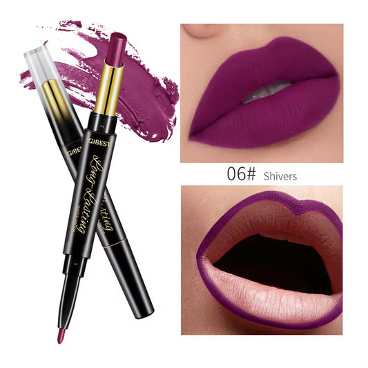 2 in 1 Matte Lipstick Lip Liner Nude Lipliner Makeup Waterproof Lipstick Pen Long Lasting Lip Pencil Makeup Lips Cosmetic